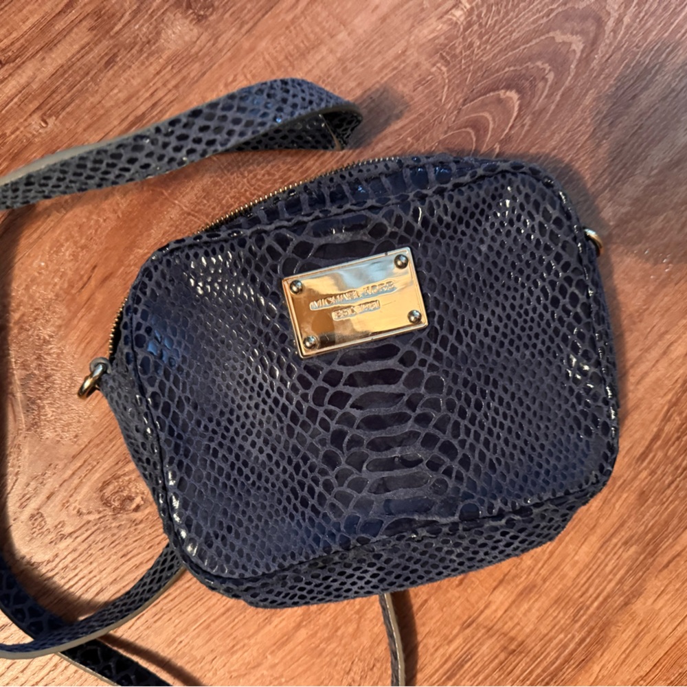 Navy Snakeskin Leather Michael Kors Crossbody Bag